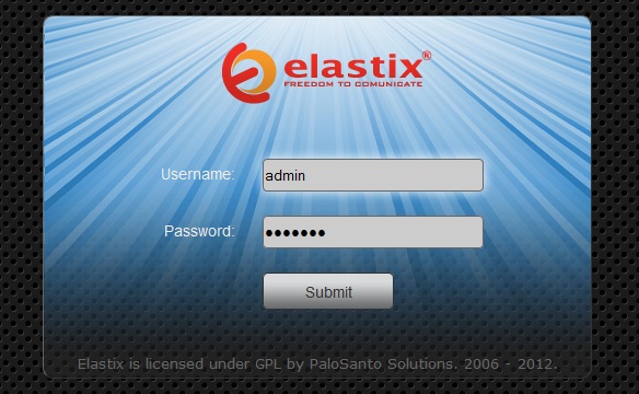 Elastix Welcome Screen