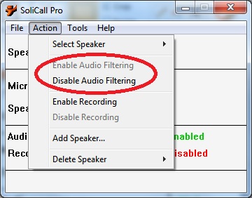 Toggle audio filtering